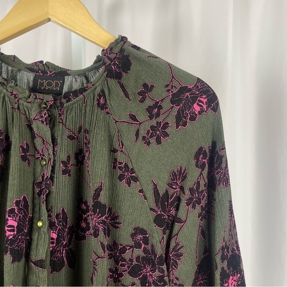 Mod Lusive Large Multicolored Blouse Puff Sleeves Mandarin Collar Retro Boho - Picture 8 of 8